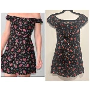 Hollister Off-Shoulder Floral Mini Dress XS Black — NWT